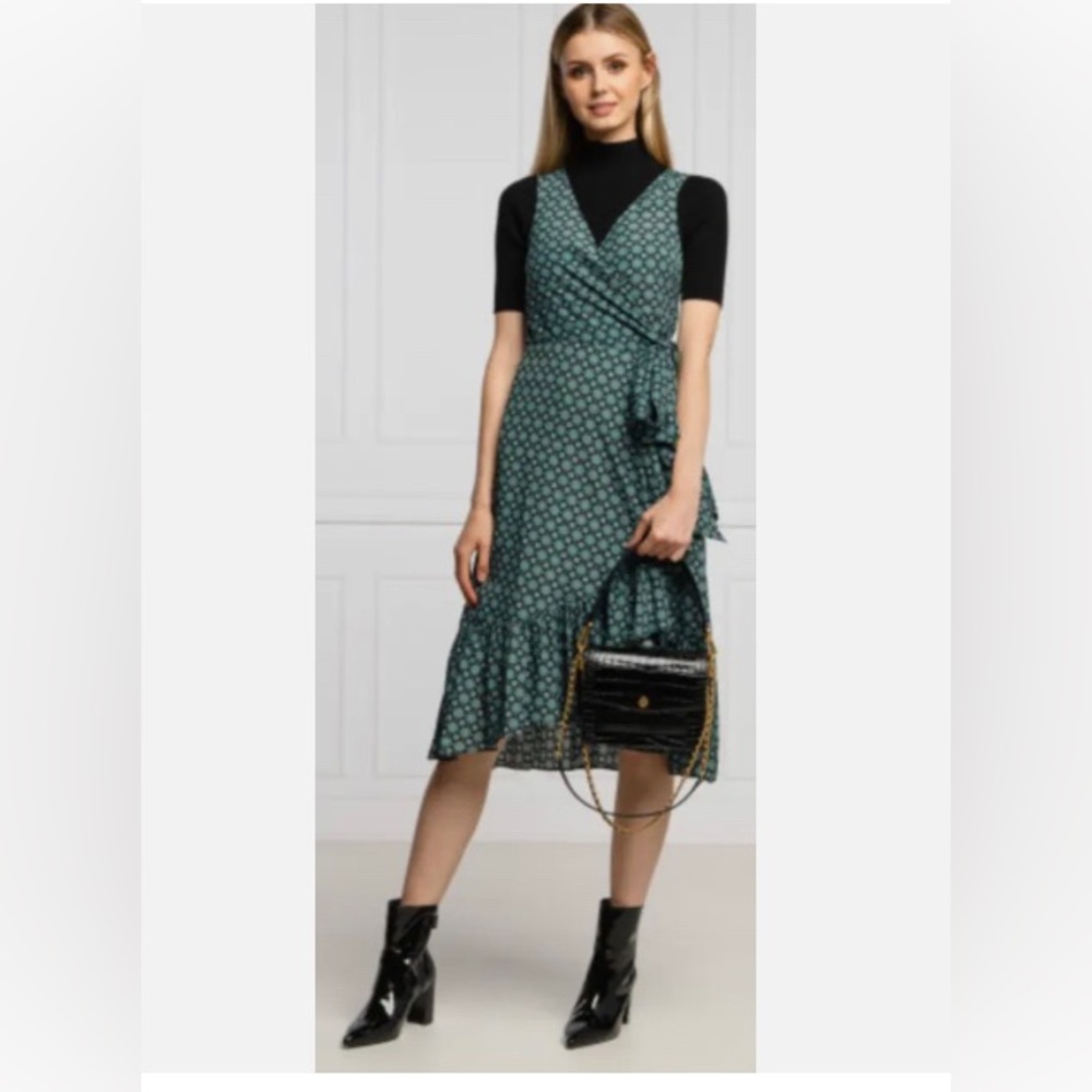 ✨⚡️💥 TORY BURCH Ruffle Wrap Black Batik Medallion Dress NWT